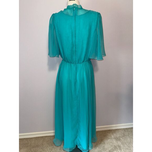Vtg 70s Mike Benet Blue Chiffon Flowy Fairycore Angel Dress Size Medium Large - Picture 5 of 9